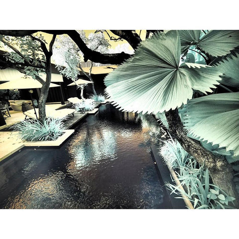 Bali-Ubud-Ponds and pools at hotel in Ubud White Modern Wood Framed Art Print by Eggers, Terry