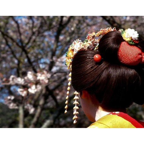 Japan, Kyoto Geishas head on Philosophers Path Black Modern Wood Framed Art Print with Double Matting by Ross, Nancy ,  Steve