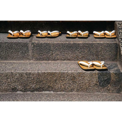 Japan, Kyoto Zori sandals on steps of a shrine Black Modern Wood Framed Art Print with Double Matting by Ross, Nancy ,  Steve