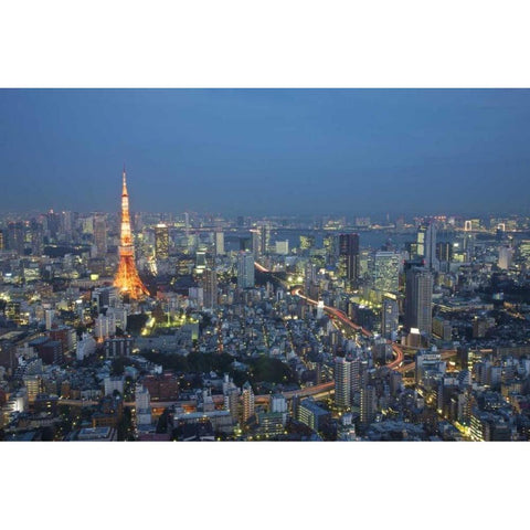 Japan, Tokyo Sunset aerial of downtown Black Modern Wood Framed Art Print with Double Matting by Anon, Josh