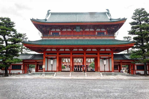 Japan, Kyoto, Heian Jingu Shrine, Shinto shrine Black Ornate Wood Framed Art Print with Double Matting by Flaherty, Dennis