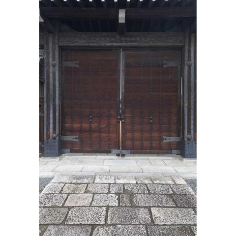 Japan, Kyoto Double wooden doors on building Gold Ornate Wood Framed Art Print with Double Matting by Flaherty, Dennis