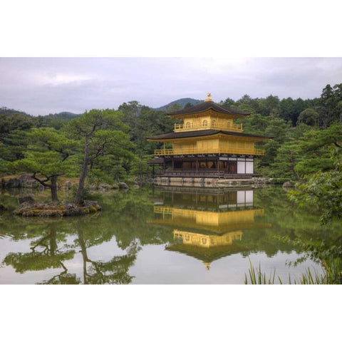 Japan, Kyoto Temple of the Golden Pavilion Black Modern Wood Framed Art Print with Double Matting by Flaherty, Dennis