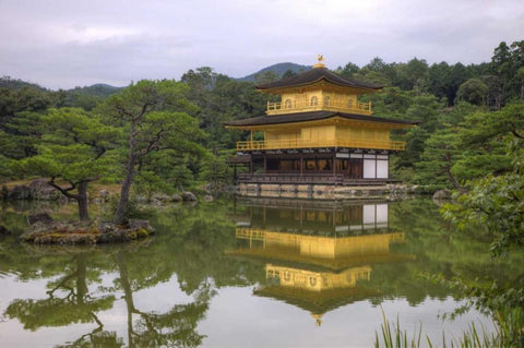 Japan, Kyoto Temple of the Golden Pavilion Black Ornate Wood Framed Art Print with Double Matting by Flaherty, Dennis