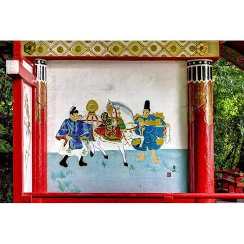 Japan, Nara Painting at a Shinto Shrine Gold Ornate Wood Framed Art Print with Double Matting by Flaherty, Dennis