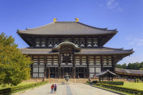 Japan, Nara, Nara Park Todai-ji Temple White Modern Wood Framed Art Print with Double Matting by Flaherty, Dennis