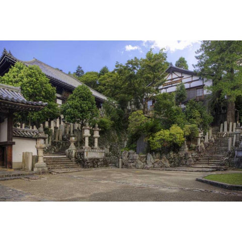 Japan, Nara, Nara Park View of Buddhist temple White Modern Wood Framed Art Print by Flaherty, Dennis