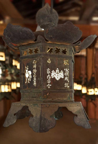 Japan, Nara Lantern at Kasuga Taisha Shrine Black Ornate Wood Framed Art Print with Double Matting by Flaherty, Dennis