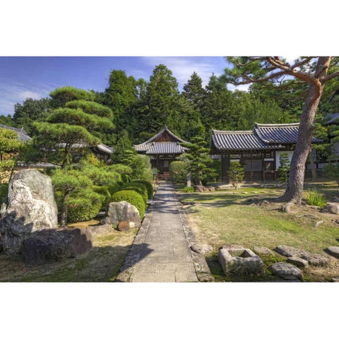 Japan, Nara Grounds of the Shingon-in Temple White Modern Wood Framed Art Print by Flaherty, Dennis