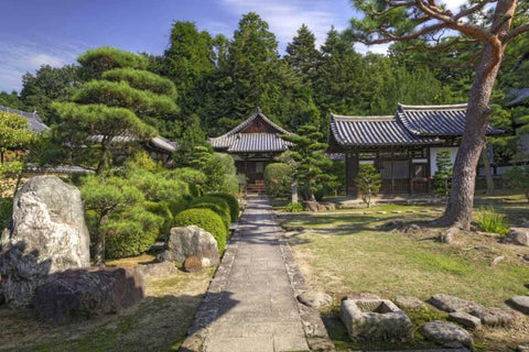 Japan, Nara Grounds of the Shingon-in Temple White Modern Wood Framed Art Print with Double Matting by Flaherty, Dennis