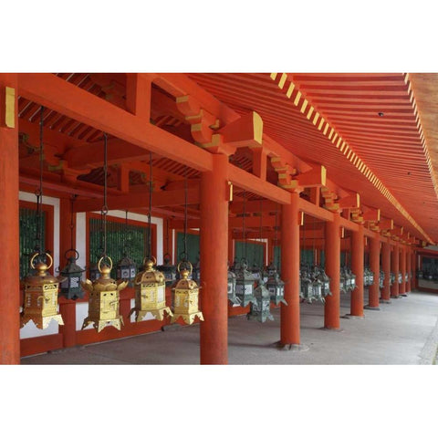 Japan, Nara Lanterns at Kasuga Taisha Shrine Black Modern Wood Framed Art Print with Double Matting by Flaherty, Dennis