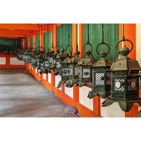 Japan, Nara Lanterns at Kasuga Taisha Shrine Black Modern Wood Framed Art Print with Double Matting by Flaherty, Dennis