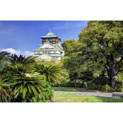 Japan, Osaka, Nara Prefecture The Osaka Castle White Modern Wood Framed Art Print by Flaherty, Dennis