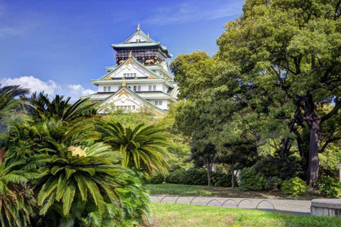 Japan, Osaka, Nara Prefecture The Osaka Castle Black Ornate Wood Framed Art Print with Double Matting by Flaherty, Dennis