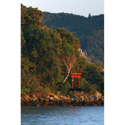 Japan, Wakagama A Torii Gate on hillside White Modern Wood Framed Art Print by Flaherty, Dennis