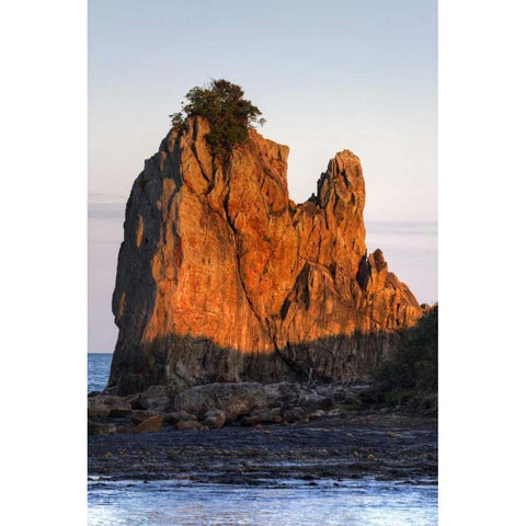 Japan, Wakagama  Hashiguiiwa Rocks at sunset Black Modern Wood Framed Art Print with Double Matting by Flaherty, Dennis