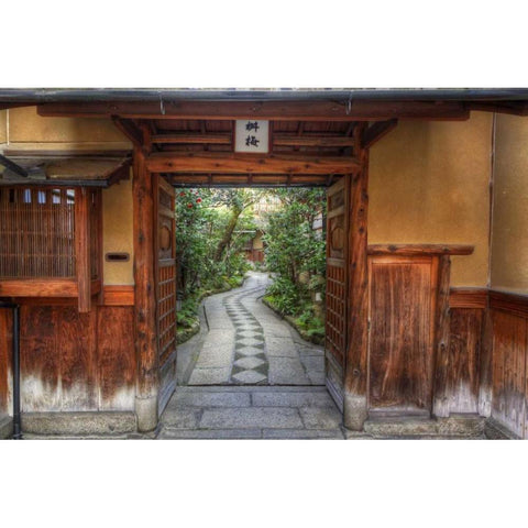 Asia, Japan, Kyoto Entrance to a home Gold Ornate Wood Framed Art Print with Double Matting by Flaherty, Dennis