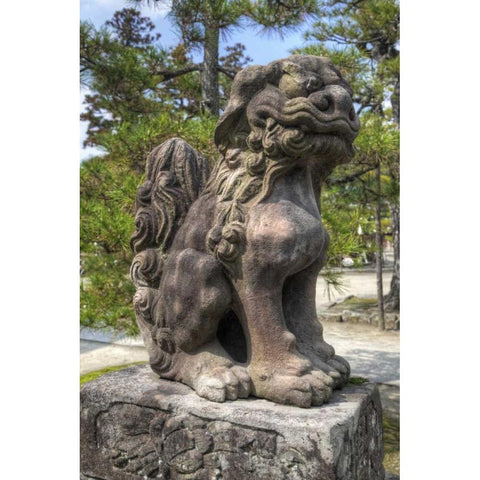 Japan Lion/Dog idol at Chionji Temple Black Modern Wood Framed Art Print with Double Matting by Flaherty, Dennis