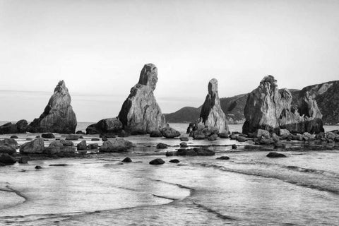 Japan, Kushimoto Hashigui-iwa Rocks on the shore White Modern Wood Framed Art Print with Double Matting by Flaherty, Dennis