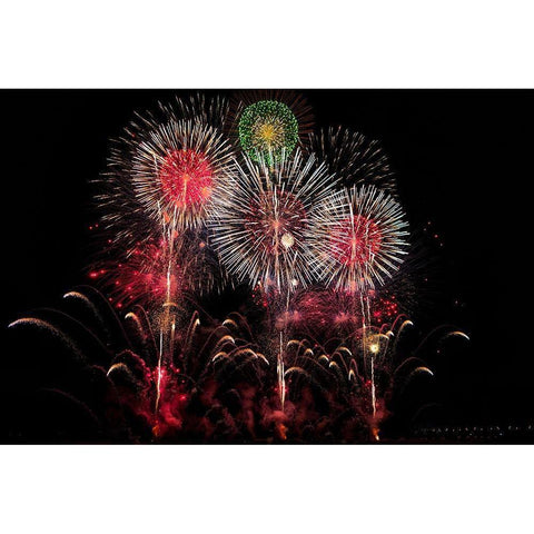 An exploding display of fireworks in Nagano City-Japan Gold Ornate Wood Framed Art Print with Double Matting by Haddad, Sheila