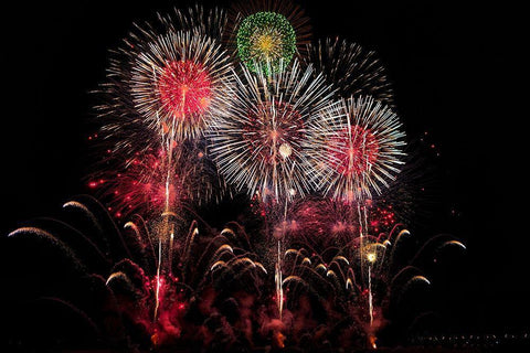 An exploding display of fireworks in Nagano City-Japan White Modern Wood Framed Art Print with Double Matting by Haddad, Sheila