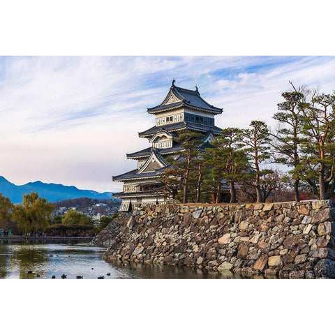 Closeup of the Matsumoto Castle in the golden light of the evening sun-Japan Black Modern Wood Framed Art Print by Haddad, Sheila
