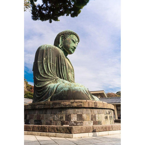 The Daibutsu-or big buddha-of the Buddhist Temple in Kamakura-Japan White Modern Wood Framed Art Print by Haddad, Sheila