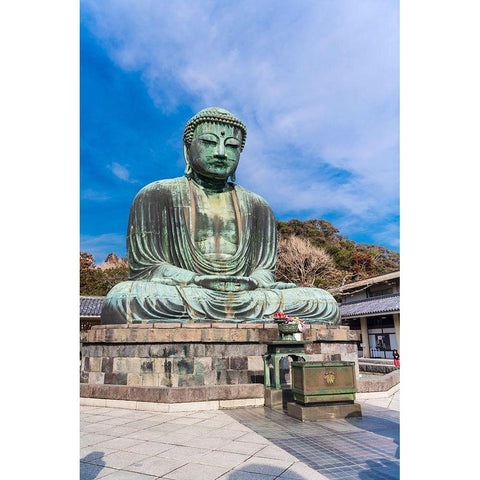 The Daibutsu-or big buddha-of the Buddhist Temple in Kamakura-Japan Black Modern Wood Framed Art Print by Haddad, Sheila