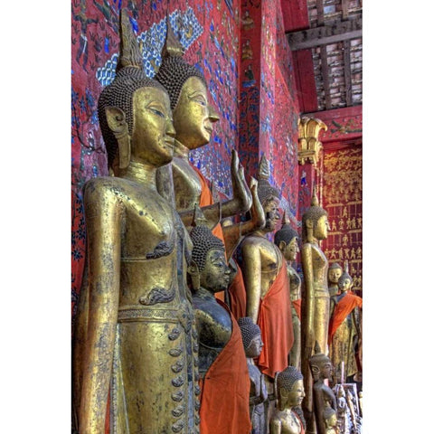 Laos, Luang Prabang Buddha statues inside temple Black Modern Wood Framed Art Print with Double Matting by Shimlock, Jones