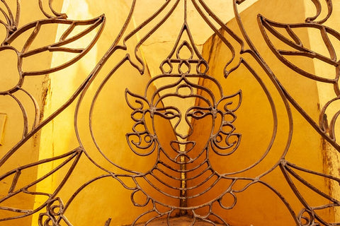 Architectural detail at Pha That Luang-Great Stupa in Lao-Vientiane-Capital of Laos-Southeast Asia Black Ornate Wood Framed Art Print with Double Matting by Haseltine, Tom