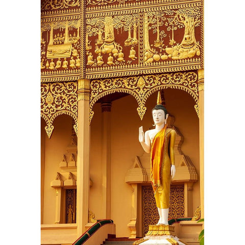 Statue Wat That Luang Neua temple in Lao-Capital of Laos-Southeast Asia Black Modern Wood Framed Art Print by Haseltine, Tom