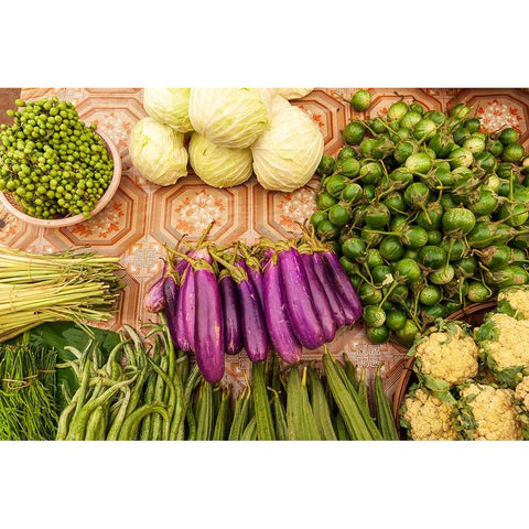 Food at market-Vientiane-Capital of Laos-Southeast Asia Black Modern Wood Framed Art Print by Haseltine, Tom