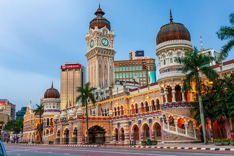 Kuala Lumpur- West Malaysia. Sultan Abdul Samad Building and its clock tower in Merdeka square. Black Ornate Wood Framed Art Print with Double Matting by Haseltine, Tom