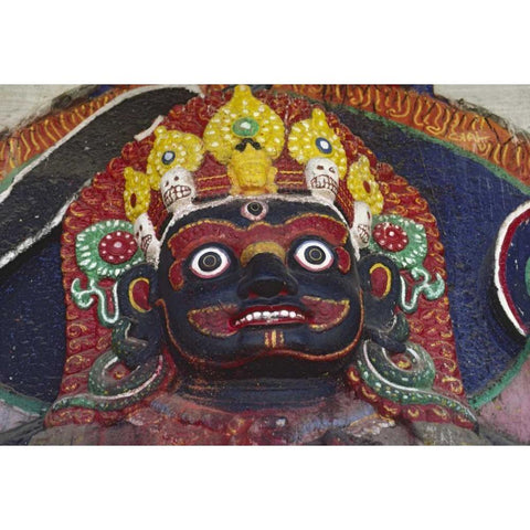 Nepal, Kathmandu, Statue of Kalbairab at a shrine Black Modern Wood Framed Art Print by Satushek, Steve