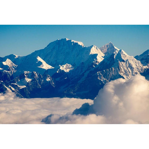 Mount Everest-8848m-in the Himalayas above the clouds-Nepal White Modern Wood Framed Art Print by Su, Keren