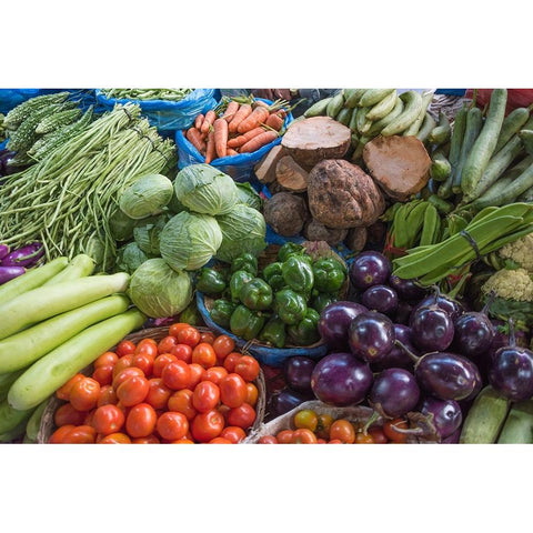 Selling vegetable at the market-Kathmandu-Nepal Black Modern Wood Framed Art Print by Su, Keren
