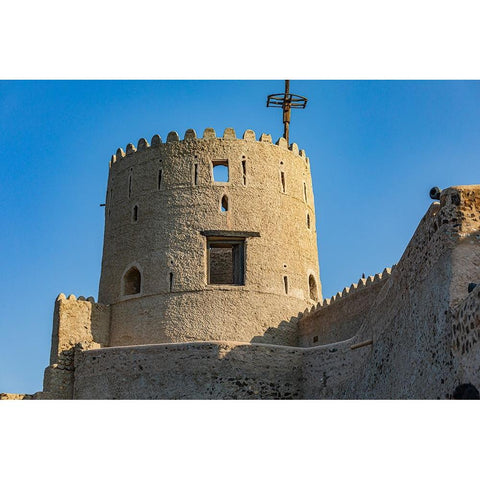 Middle East-Arabian Peninsula-Oman-Muscat-Muttrah-A tower at Muttrah Fort Black Modern Wood Framed Art Print by Wilson, Emily M.