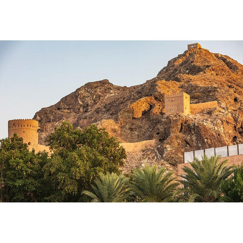 Middle East-Arabian Peninsula-Oman-Muscat-Ancient fort on a mountain above Muscat Black Modern Wood Framed Art Print by Wilson, Emily M.