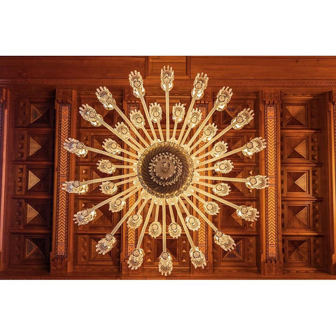 Middle East-Arabian Peninsula-Oman-Muscat-Chandelier in the Sultan Qaboos Grand Mosque in Muscat Black Modern Wood Framed Art Print by Wilson, Emily M.