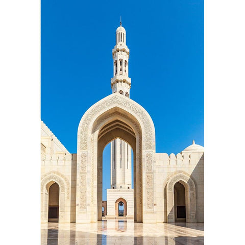 Middle East-Arabian Peninsula-Oman-Muscat-Entrance to the Sultan Qaboos Grand Mosque in Muscat Black Modern Wood Framed Art Print with Double Matting by Wilson, Emily M.