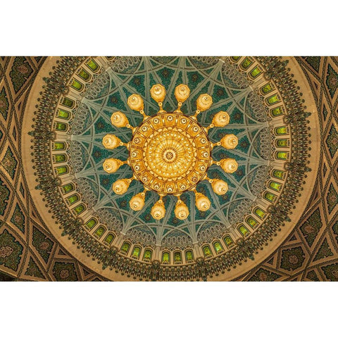 Middle East-Arabian Peninsula-Oman-Muscat-Chandelier-Sultan Qaboos Grand Mosque in Muscat Gold Ornate Wood Framed Art Print with Double Matting by Wilson, Emily M.