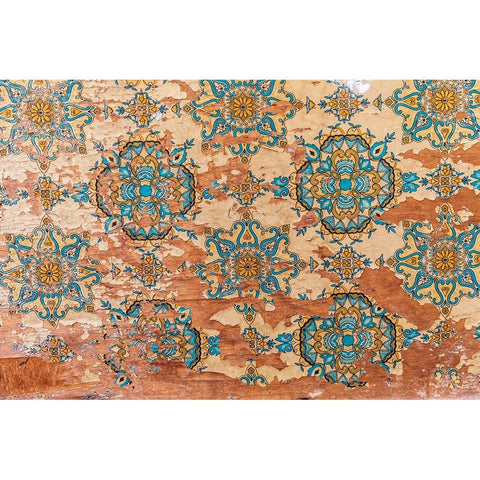 Middle East-Arabian Peninsula-Oman-Muscat-Muttrah-Peeling wall decorations at the souk in Muttrah Black Modern Wood Framed Art Print by Wilson, Emily M.