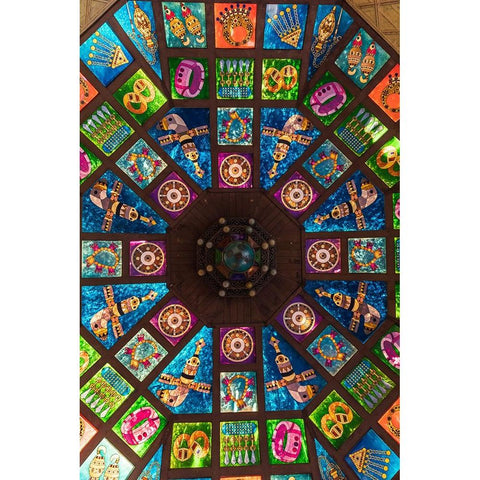 Middle East-Arabian Peninsula-Oman-Muscat-Muttrah-Stained glass ceiling in the Muttrah souk Black Modern Wood Framed Art Print by Wilson, Emily M.