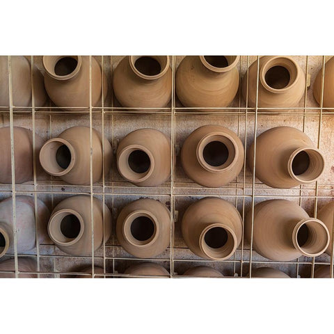 Middle East-Arabian Peninsula-Oman-Ad Dakhiliyah-Bahla-Pots at the Al-Adawi pottery factory in Oman Black Modern Wood Framed Art Print by Wilson, Emily M.