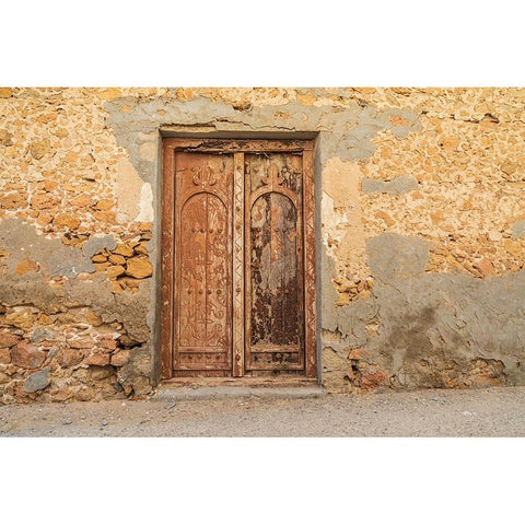 Middle East-Arabian Peninsula-Al Batinah South-Old wooden door on a building in Oman Black Modern Wood Framed Art Print by Wilson, Emily M.