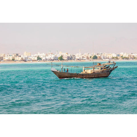 Middle East-Arabian Peninsula-Al Batinah South-Traditional dhow in the harbor at Sur-Oman Black Modern Wood Framed Art Print by Wilson, Emily M.