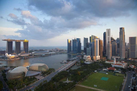 Singapore Downtown overview Black Ornate Wood Framed Art Print with Double Matting by Zuckerman, Jim