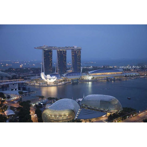 Singapore Sunrise over the downtown cityscape White Modern Wood Framed Art Print by Zuckerman, Jim