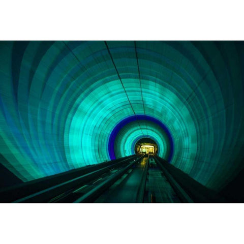 Singapore Colorful railroad tunnel under a river Black Modern Wood Framed Art Print with Double Matting by Zuckerman, Jim