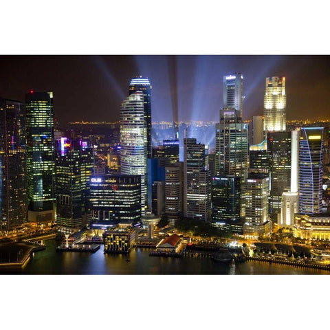 Singapore Downtown overview at night Black Modern Wood Framed Art Print with Double Matting by Zuckerman, Jim